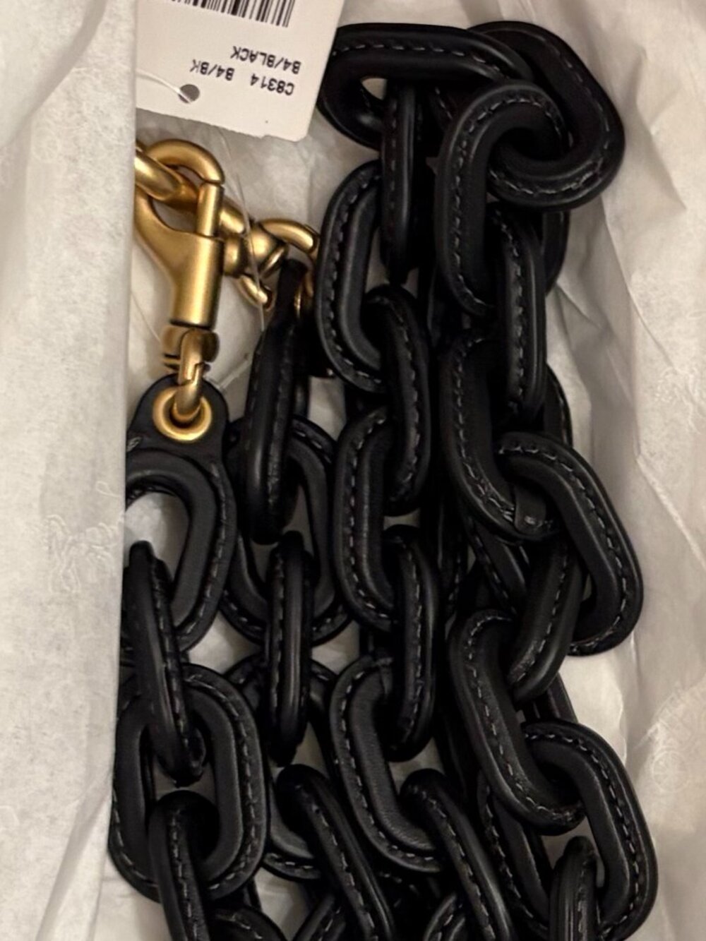 NWT COACH LONG BLACK LEATHER COVERED LINK CHAIN STRAP - Picture 4 of 13